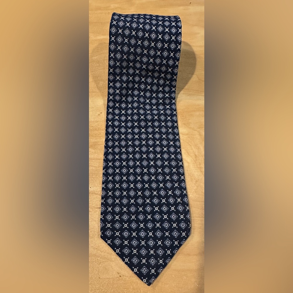 Tino Cosma Navy and White Geometric Tie - Picture 5 of 5